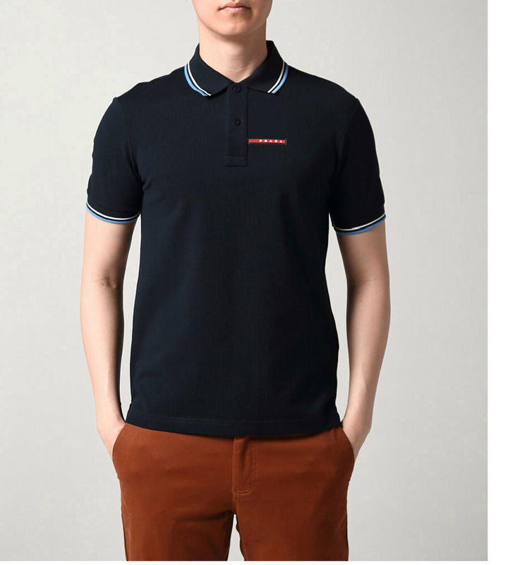 PRADA TSHIRT POLO SHORT MEN - Black & White Blue Border (1)