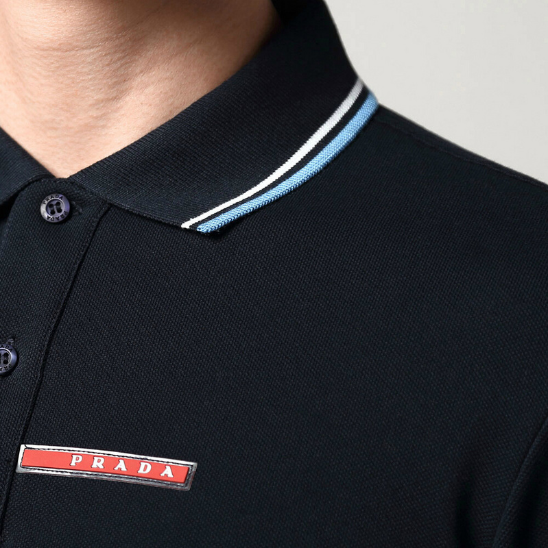 PRADA TSHIRT POLO SHORT MEN - Black & White Blue Border (5)
