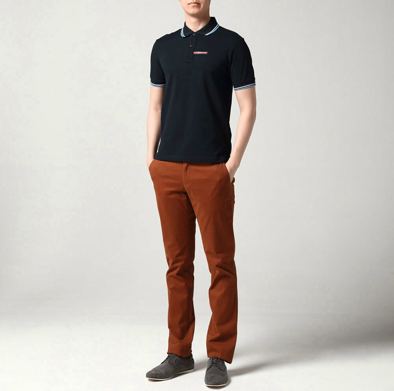 PRADA TSHIRT POLO SHORT MEN - Black & White Blue Border (6)