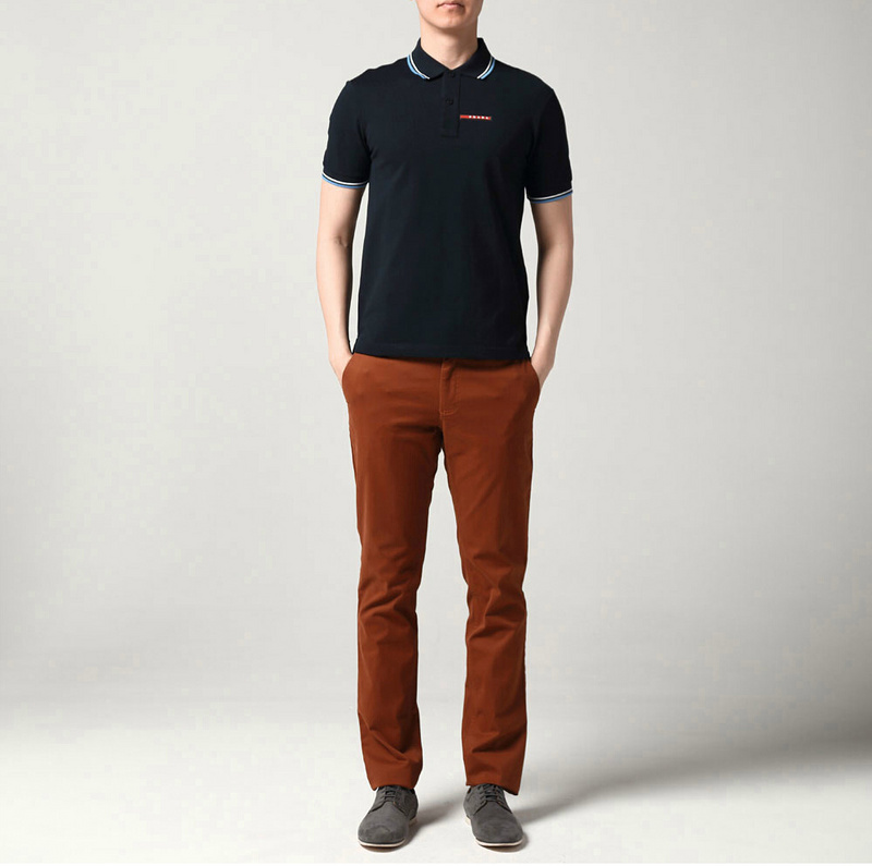 PRADA TSHIRT POLO SHORT MEN - Black & White Blue Border (8)