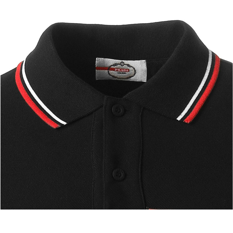 PRADA TSHIRT POLO SHORT MEN - Black & White Red Border (1)