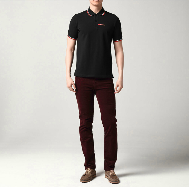 PRADA TSHIRT POLO SHORT MEN - Black & White Red Border (12)