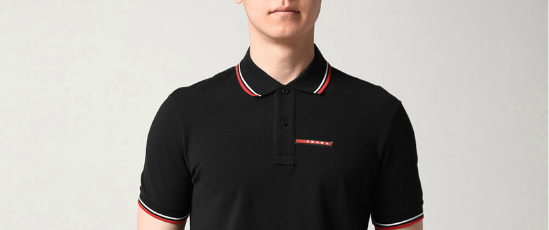 PRADA TSHIRT POLO SHORT MEN - Black & White Red Border (13)