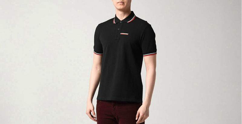 PRADA TSHIRT POLO SHORT MEN - Black & White Red Border (14)