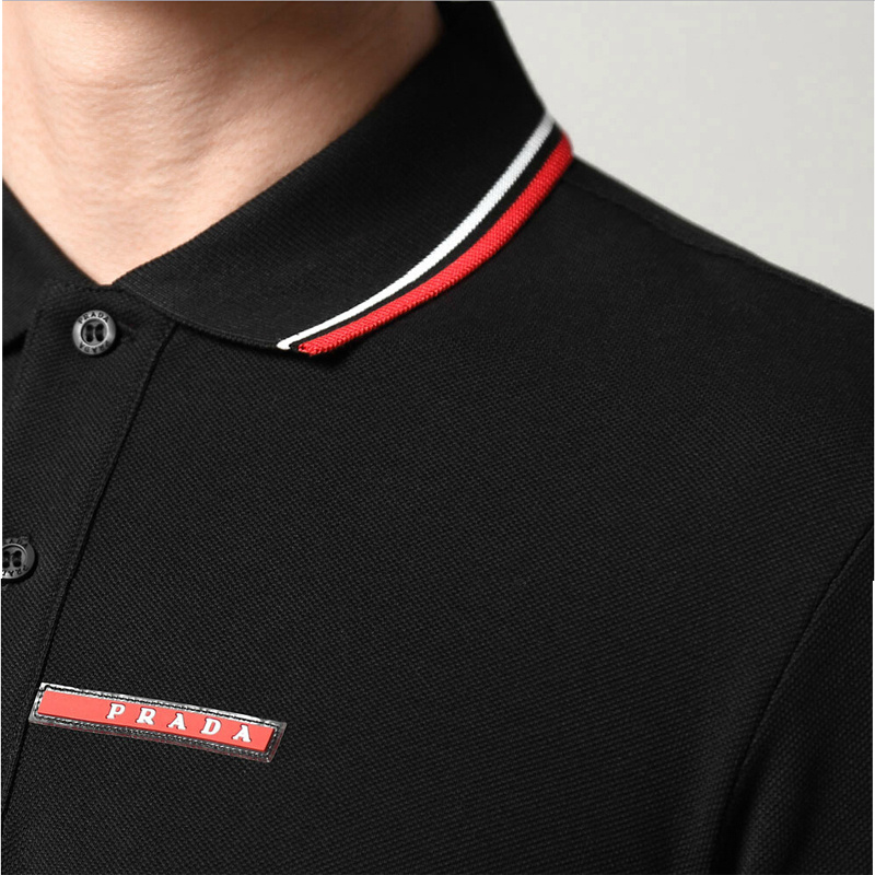 PRADA TSHIRT POLO SHORT MEN - Black & White Red Border (17)