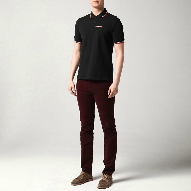 PRADA TSHIRT POLO SHORT MEN - Black & White Red Border (23)