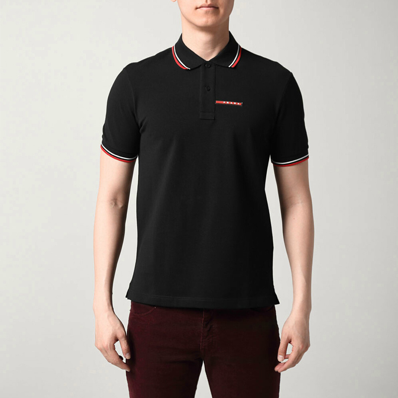 PRADA TSHIRT POLO SHORT MEN - Black & White Red Border (6)