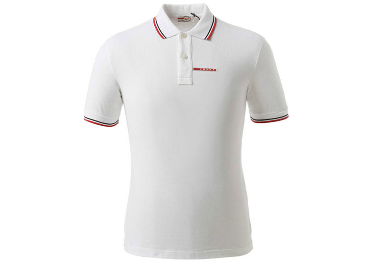 PRADA TSHIRT POLO SHORT MEN - White & Blue Red Border (11)