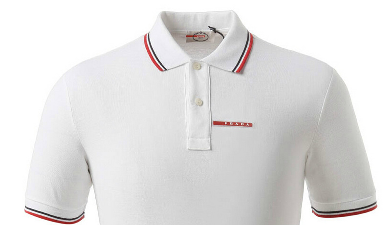 PRADA TSHIRT POLO SHORT MEN - White & Blue Red Border (12)