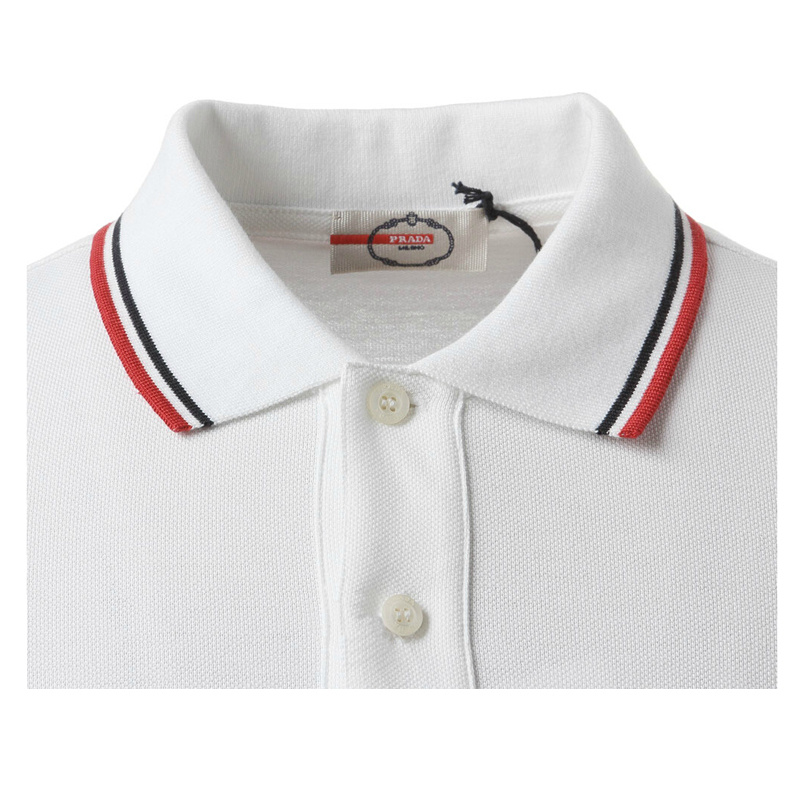 PRADA TSHIRT POLO SHORT MEN - White & Blue Red Border (13)
