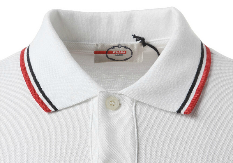 PRADA TSHIRT POLO SHORT MEN - White & Blue Red Border (4)